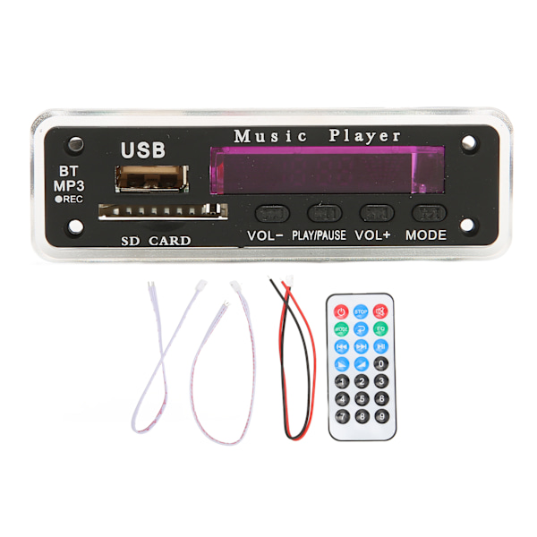 DC12V Bluetooth 5.0 Dekodningskort Støtte SD-kort USB FM AUX Bluetooth Optagelse Tilbagekald MP3 Dekodningskort Modul Sort