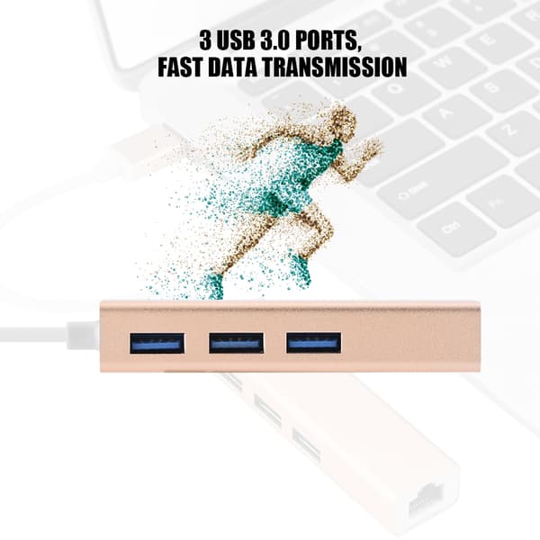 3 porter USB 3.0 HUB USB til RJ45 Ethernet Lan-adapter for PC Laptop Gull