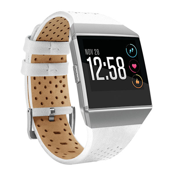 Lærrembånd Rundt Hull Pusteevne Håndleddsrem Erstatning for Fitbit Ionic(Hvit S)