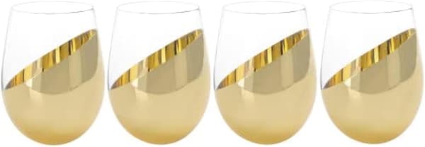 MyGift Moderne Accent Stemless Vinglas Sæt, Rødvinglas Sæt af 4 Brass