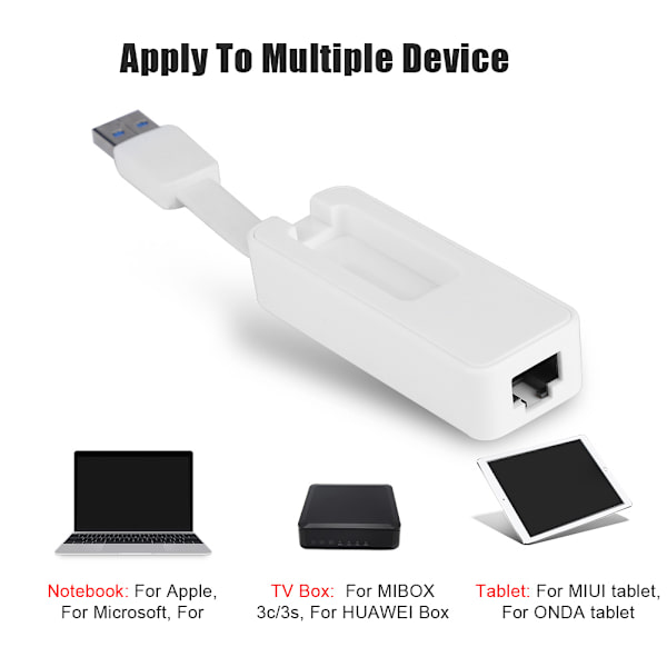 Hvid USB3.0 til netværksgrænseflade Gigabit-kabelkort Ethernet-portkonverteradapter