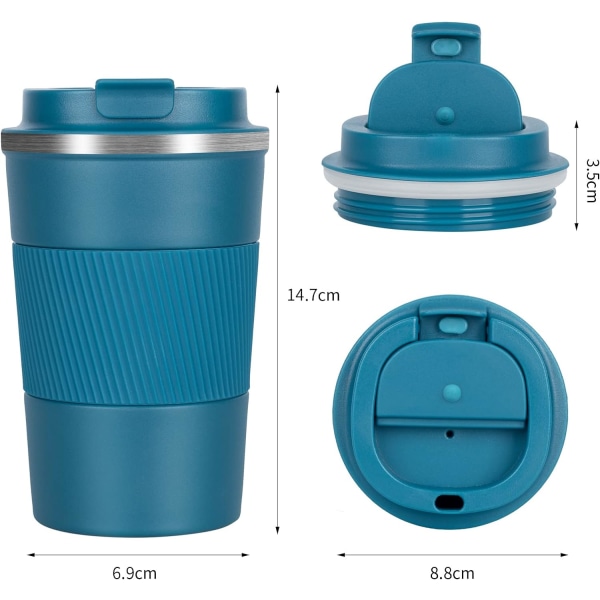 380 ml reisekrus for varme og kalde drikker med lekkasjesikkert lokk, rustfritt stål dobbeltvegget termokopp (blå)