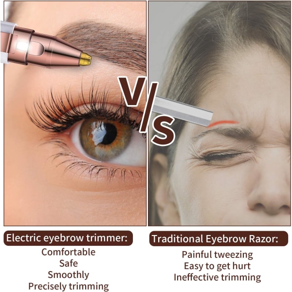 Ögonbryns trimmer uppladdningsbar, 2 i 1 elektrisk ögonbrynshår rakapparat smärtfri läpp näsa ansiktshår borttagning multifunktionell ögonbrynsrakhyvel med LED-ljus