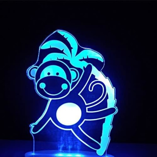 3D Ape Nattelys LED Lampe Illusions 7 Farge Skiftende Berøringsbryter Bord Skrivebord Dekor Lamper Bursdagsgave Akrylbase USB Kabel Leke