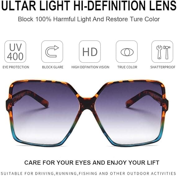 Oversized firkantede solbriller til kvinder, store brede modebriller til mænd, UV-beskyttelse, unisex Leopard Gradient Blue Frame