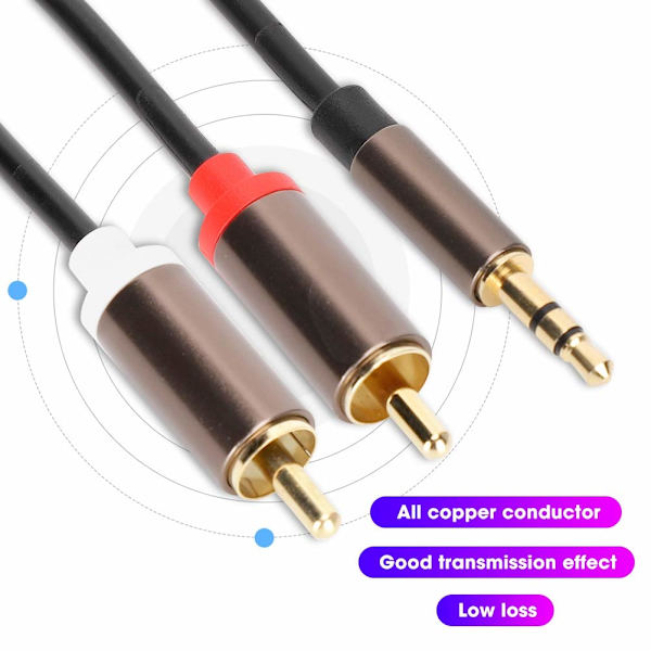 Kabel, ljudkabel, högtalarkabel dator subwooferkabel 2-i-1 högtalarsladd, för subwoofer för högtalare (2 meter)