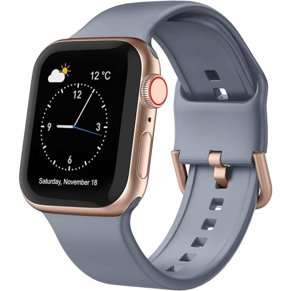 Apple Watch-rem i myk silikon Sportsarmbåndserstatningsrem, egnet for hele serien med Iwatch (Blå-Grå 38 / 40 / 41 mm)