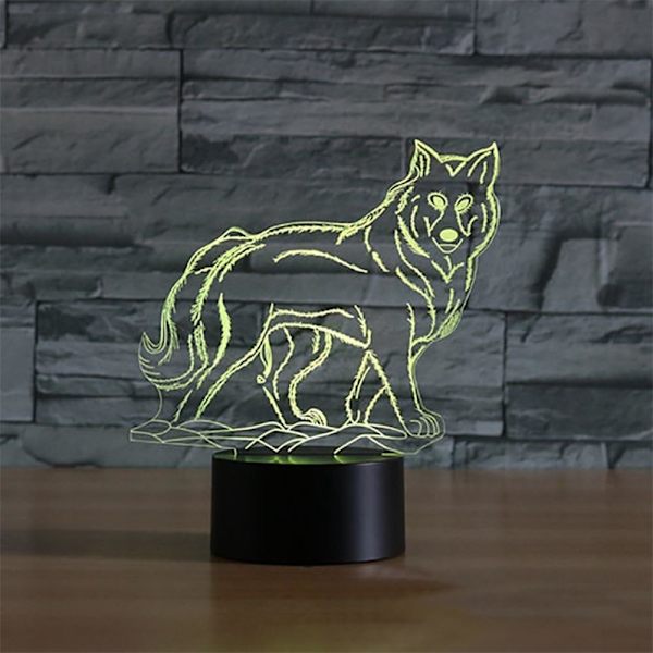 3D Optisk Illusion Varghuvud Färgrik Ljuseffekt Touch-brytare USB-driven LED Dekoration Nattlampa Skrivbordslampa