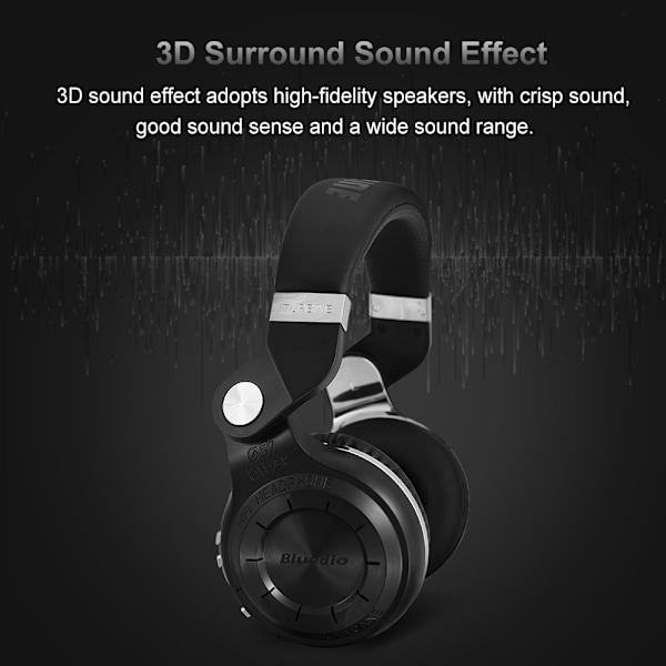 3D-lyd effekt Foldable justerbar Over Ear Bluetooth 4.1 støyreduksjonshodetelefoner Svart