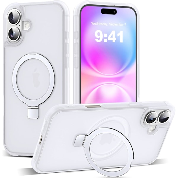 Kompatibel med iPhone 16 Plus Skal med Osynlig Magnetisk O-Ring Ställ Genomskinlig Kompatibel med Mag-Safe Bra Greppkänsla Translucent