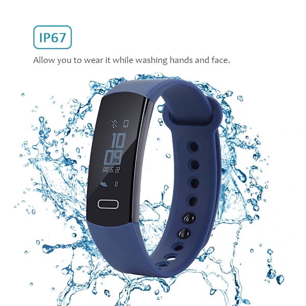 Bluetooth Sport Running Smart Armbånd OLED Blodtryk Hjertefrekvens Søvnmonitor (Mørkeblå)