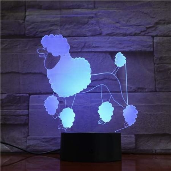 3D Djur Pudel Nattlampa, 3D Illusion Lampa 16 Färgförändrande Dekorlampa Skrivbordslampa med Fjärrkontroll för Vardagsrum Sovrum Dekoration Födelsedag C