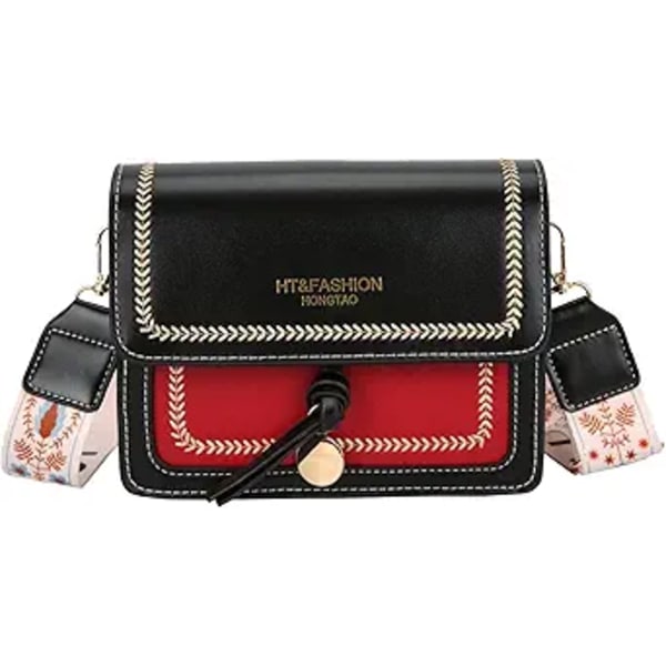 Gitarrrem Färgblock Crossbody Väskor för Kvinnor Söt Designer Handväskor Trendig Cross Body Plånbok Läder Axelväska Black