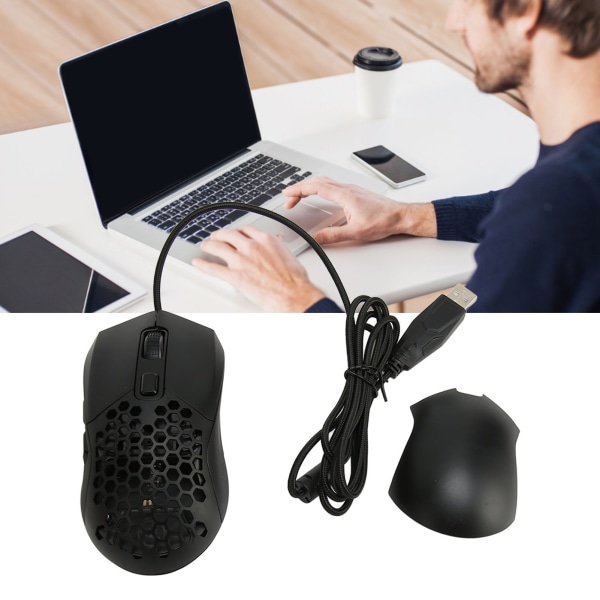 Honeycomb Gaming Mouse RGB-bakgrunnsbelysning 6 programmerbare knapper 7200 DPI Lett ergonomisk kablet spillmus for PC Svart