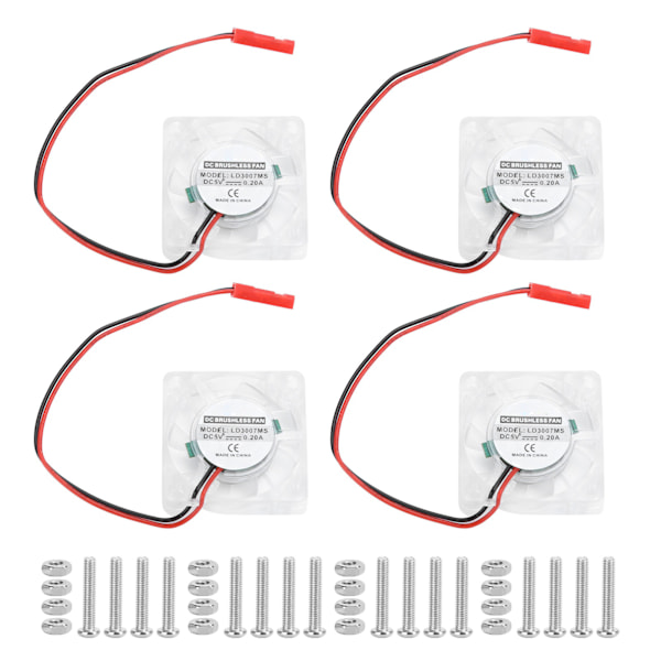 4 Set Kylfläkt för Raspberry Pi 4B LED Blått Ljus Kylare Radiator Datortillbehör Delar Separat Fläkt