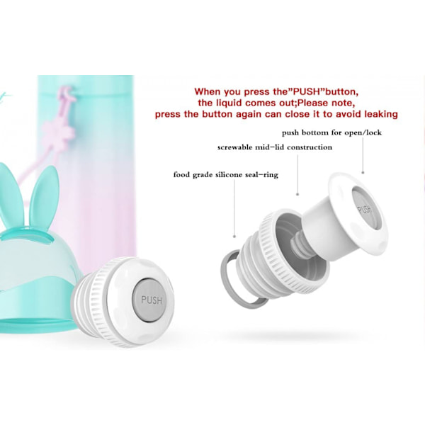 JUSTUP Sød Kanin Børne Isolering Flaske Rustfrit Stål Termoser Læk-sikker Rejse Kaffe Krus Holdbar Tumbler til Baby Varmt Vand 12 Ounce（Lilla