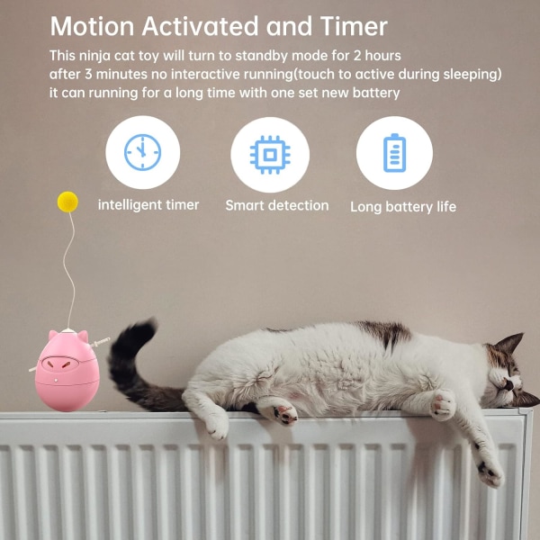 Kattelegetøj til indendørs katte, automatisk interaktiv bevægelsesaktiveret Ninja Timing roterende boldlegetøj til hunde katte killing, Ninja Pink