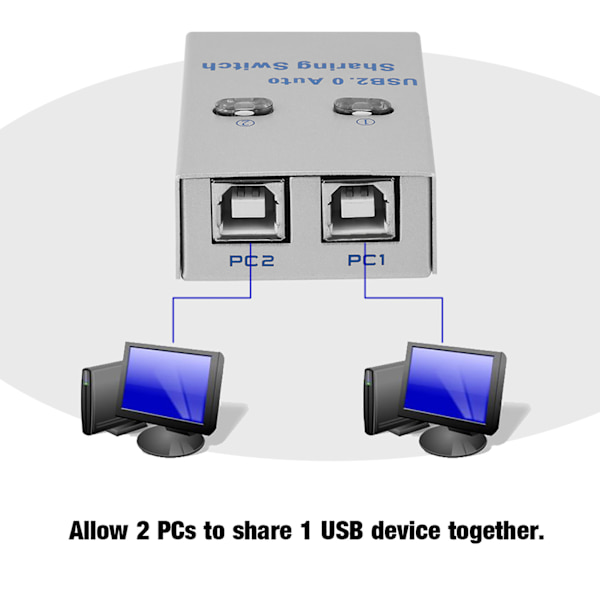 PC Computer USB 2.0 Auto / Manuel Deling Switch Hub 2 Port Adapter til Printer Scanner Plotter