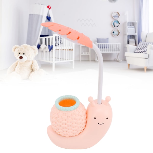 Snegleøjebeskyttelse LED-lampe Sengelampe USB-opladning Lærelæselampe med penneholder til børn Pink