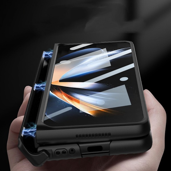 Fodral för Samsung Galaxy Z Fold 4 med magnetiskt gångjärnsskydd, inbyggt skärmskydd och justerbart stativ, stöttåligt skydd