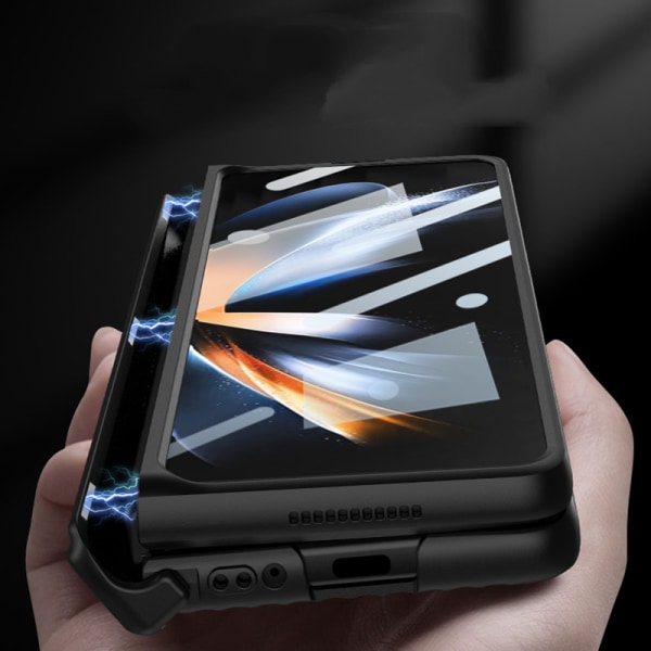 For Samsung Galaxy Z Fold 4 Etui med magnetisk hengselbeskyttelse Etui Innebygd skjermbeskytter og justerbar støtte Støtsikkert deksel