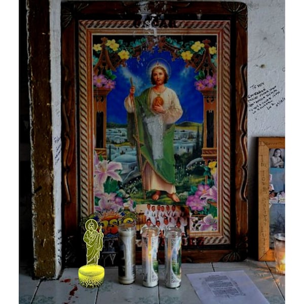 3D LED Nattlampa San Judas Jesus Malverde Jesus Kristus Sprickt Bas 7 Färger USB-kabel Batteri Touch Switch Bäst för Gåvor, Jul, Altar (Jesus