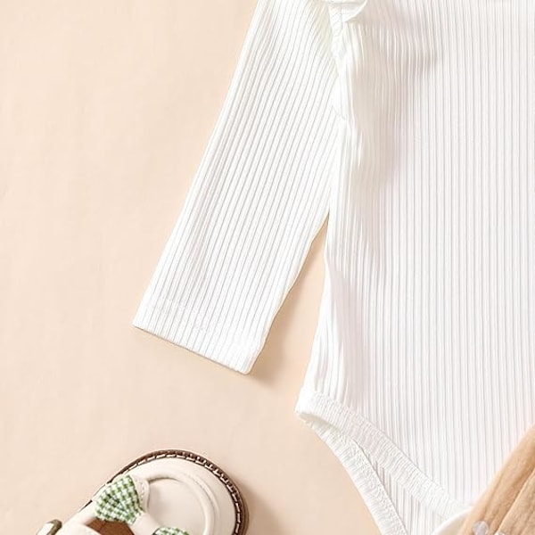 Nyfødt Spædbarn Pige Tøj Ribstrikket Romper Tusindfryd Print Bukser Hårbånd Baby Tøj til Piger cream-coloured 60CM