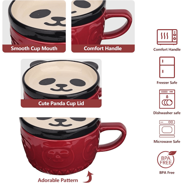 Sød Keramik Rød Panda Kaffe Kop med Låg, Sjove Nyhed Panda Morgenmad Kopper til Kvinder Kone Mor Piger Drenge Venner Børn Jul Fødselsdag Gave Red