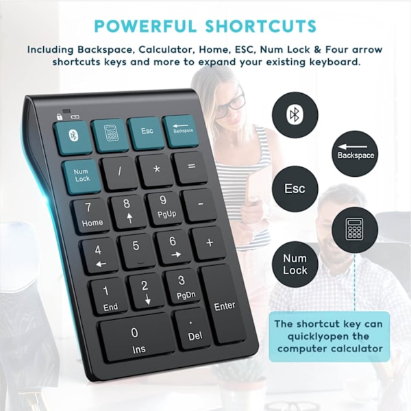 Bluetooth-nummertastatur, trådløst numerisk tastatur med oppladbart batteri, 22 taster, bærbar, slank numerisk tastatur, finansiell regnskap Bluetooth 10-tasters