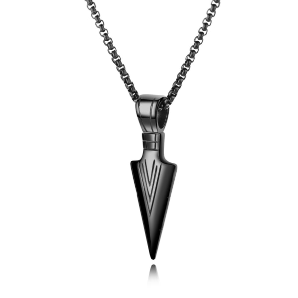 Stainless Steel Pendant Necklace For Mens Cool Spearpoint Arrowhead Pendant Chain Necklace Set Black  Tone