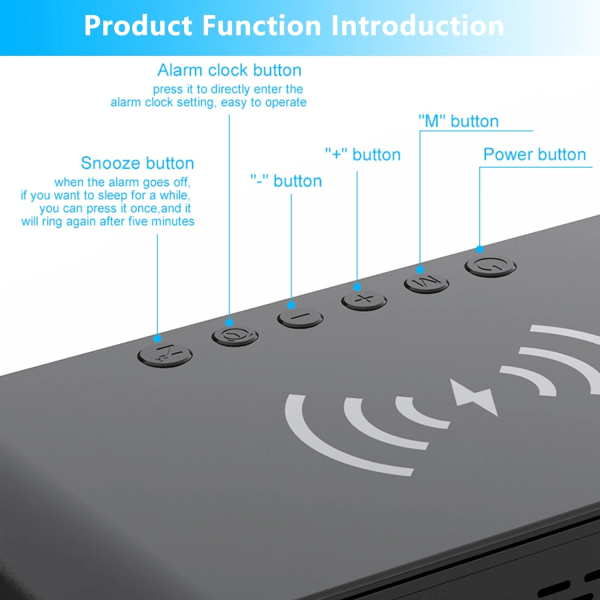 Vækkeur Radio LED Digital 15w Tidsindstilling Funktion Dobbelt Vækkeur og USB Opladningsport Bord Termometer Soveværelse Stue Adapterfri Sort