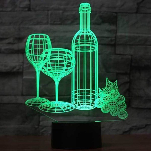 3D Vinflaska Nattlampa Illusion Nattlampa 7 Färgväxlande Touch Switch Lampor Present med Akrylplatt ABS-bas USB-kabel Leksak