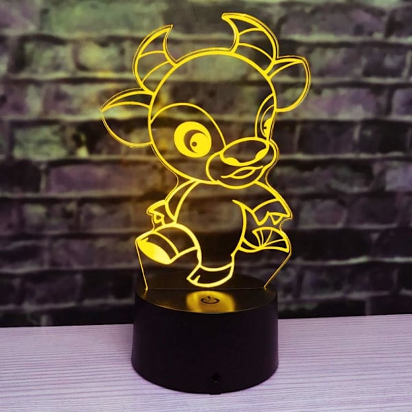 3D Ko-Nattlampa Illusion Led 7 Färgväxlande Touch Switch Bordsskiva Dekorationslampor Akrylplatt ABS-Bas USB-Kabel Leksak (Buss)