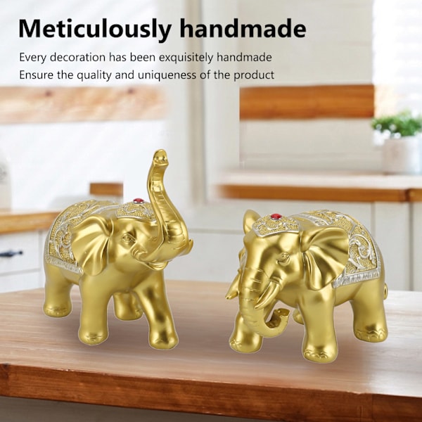 2 stk. Resin Elefant Deko Elefant Statue Hjem Indretning til Stue Studie Soveværelse Kontor Gold