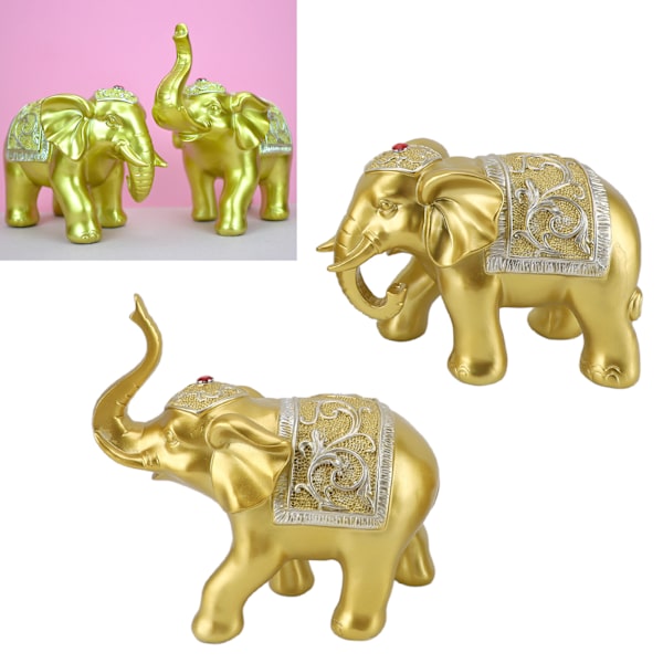2 stk. Resin Elefant Deko Elefant Statue Hjem Indretning til Stue Studie Soveværelse Kontor Gold