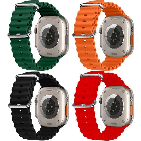 4 stk. Apple Ocean Watch-rem til applewatch8/7/se/ultra sports to-farvet silikone iwatch-rem (42/44/45/49mm)