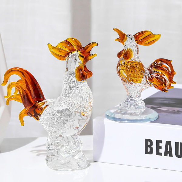 2 stk Brun Krystal Hane Figur Statuette Bordkunst Skulptur Dekoration Håndblæst Glas Farmdyr Bordpynt Dekoration Statue Hane Gave