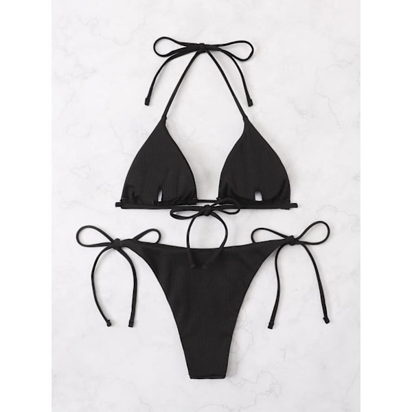 WJSM Naisten Halter-solmio Sivu Kolmio Bikinisetti Korkea Leikkaus 2-osainen Bikini Uimapuku Uimapuku Black a M