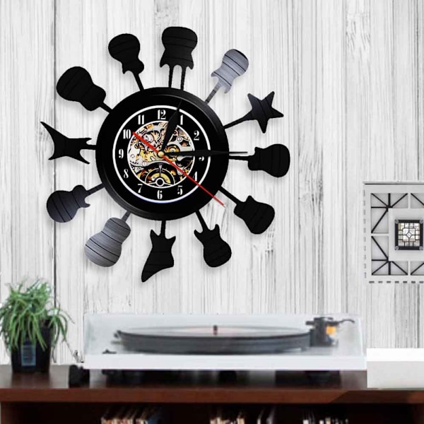 Musik Vinyl Plade Vægur - Instrument Guitar Serie Vinyl Vægur - Vinyl Ur - Stue Væghængt Dekoration - Unikke Gaver til Musikelsker