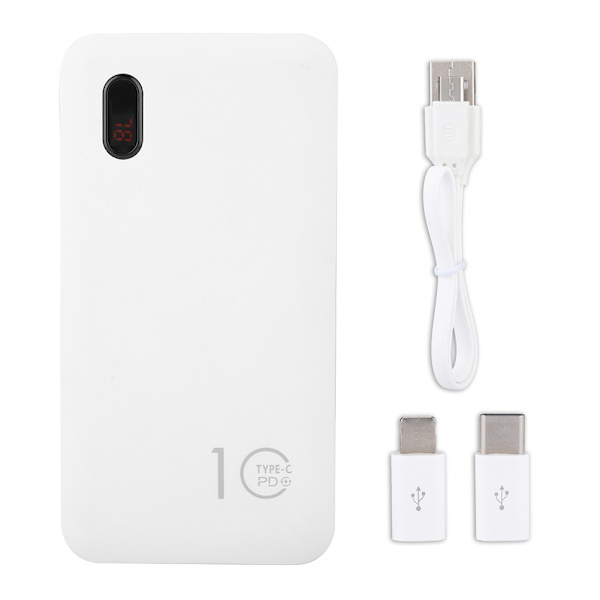 Nopea lataus kannettava 10000mAh mobiilivirta tulee datakaapelilla Power Bank (valkoinen)