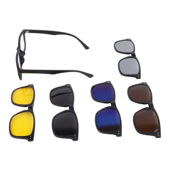 Magnetiska clip-on solglasögon UV-skydd TR rektangulär ram snygga clip-on nattkörningsglasögon 5 clips