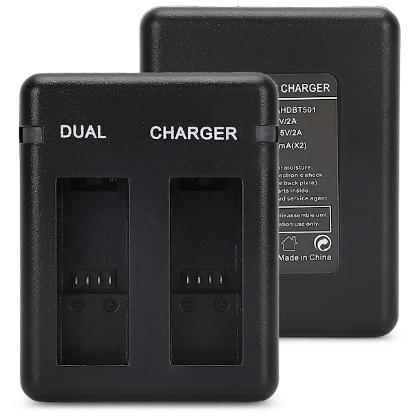 Dobbelt batterioplader med Micro USB-kabel ladestation til AHDBT‑801/Gopro801/701‑501