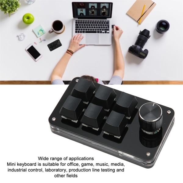 6-tasts enhånds mekanisk tastatur med knott Kablet Plug and Play programmerbart tastatur for Gaming Office Black