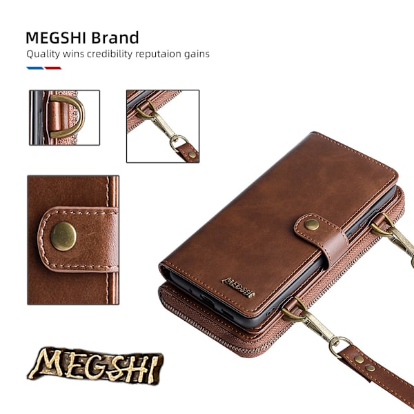 Til iPhone 14  Pung Etui med Kortholder og Justerbar Crossbody Lanyard, PU Læder Kickstand Kortspor Flip Cover Etui