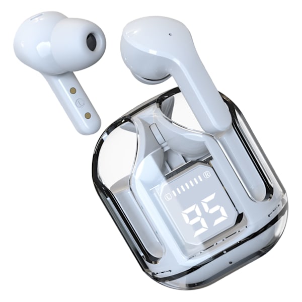 Trådlösa öronsnäckor, snygg transparent, multifunktionell brusreducering, HiFi-stereo, touchkontroll, Bluetooth-hörlurar, vita