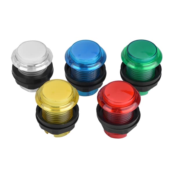 5 stk. runde trykknapper med farverig LED-lys til oplyst arkade-videospil