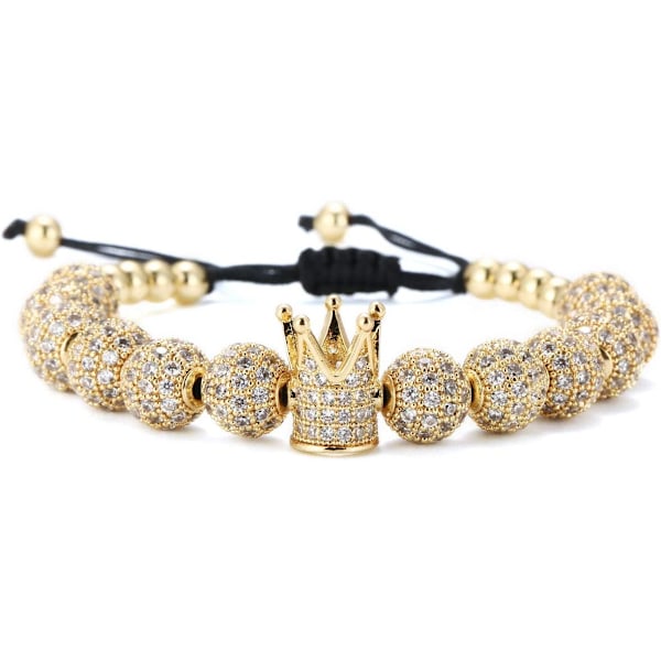 Luksuriøse CZ Imperial Crown Flettede Kobberarmbånd med 8 mm Micro Pave Cubic Zirconia Perler Pulseira Bangle Charm Smykker til Mænd