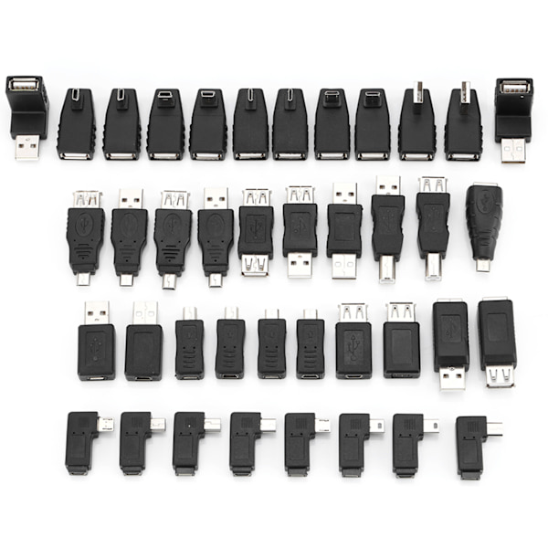 40-pack med flera USB2.0-adaptrar, vinklade mini-mikro-typ B-hane till hon-omvandlare, kontakter
