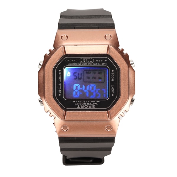 Elektronisk watch Vattentät Casual Snygg digital watch med ljus för män kvinnor studenter (Black Rose Gold