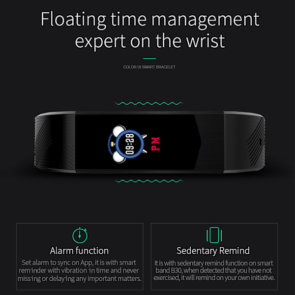 Affärsmode Färgskärm Smart Armband Stegräknare Hjärtfrekvensövervakning (Svart)
